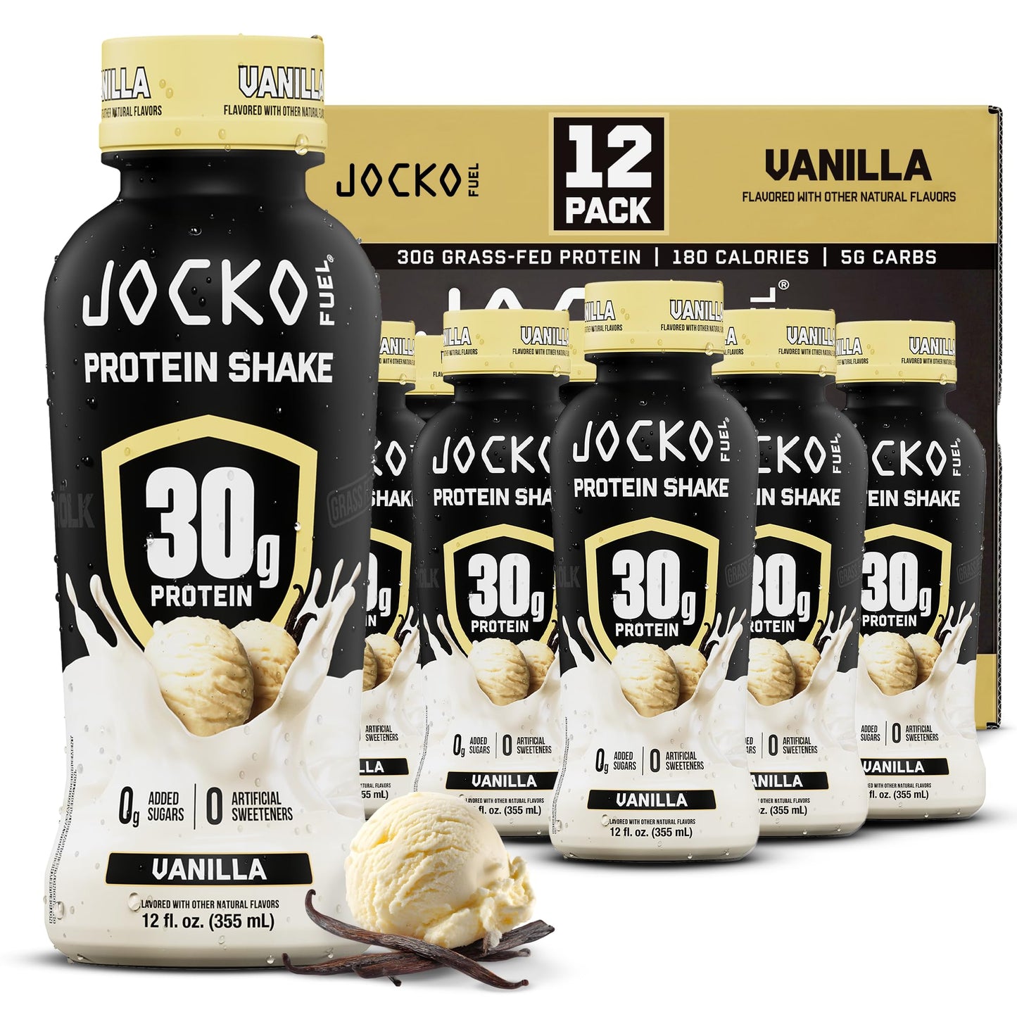 Jocko Fuel Mölk 30g Grass Fed Protein Shakes - No Added Sugar Protein Drinks KETO Friendly - Ready to Drink 12 FL Oz (Pack of 12) Sweet Cream Coffee