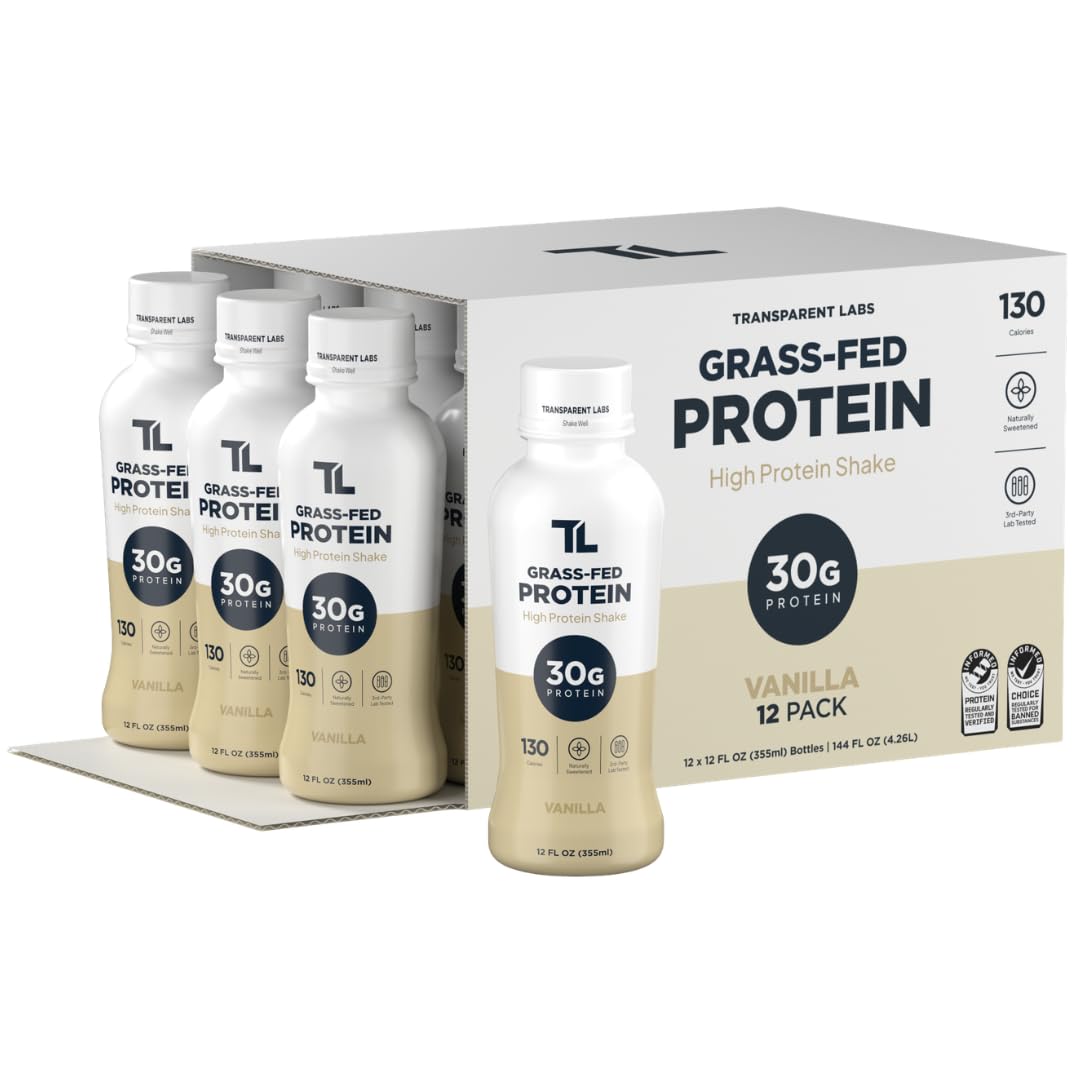 Transparent Labs Grass-Fed Protein Shake - Vanilla - 12 Pack