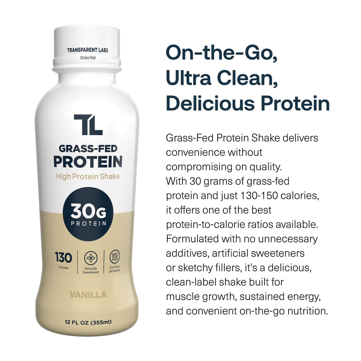 Transparent Labs Grass-Fed Protein Shake - Vanilla - 12 Pack