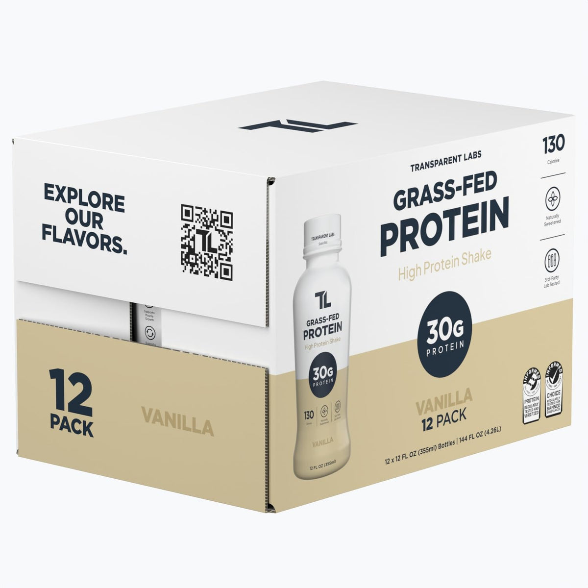 Transparent Labs Grass-Fed Protein Shake - Vanilla - 12 Pack