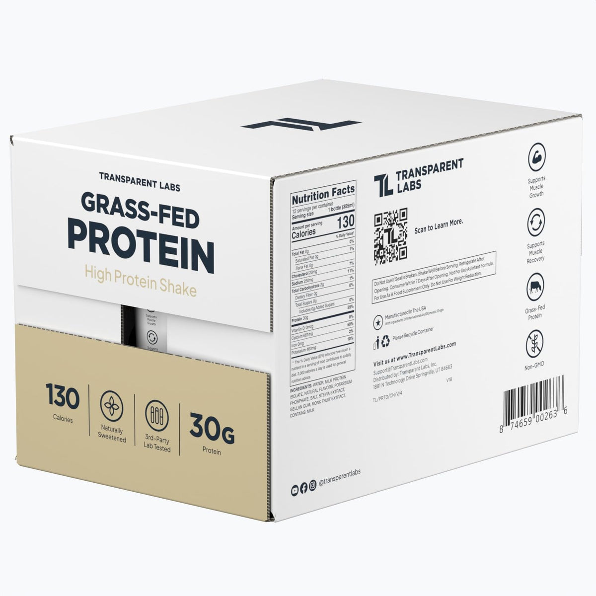 Transparent Labs Grass-Fed Protein Shake - Vanilla - 12 Pack