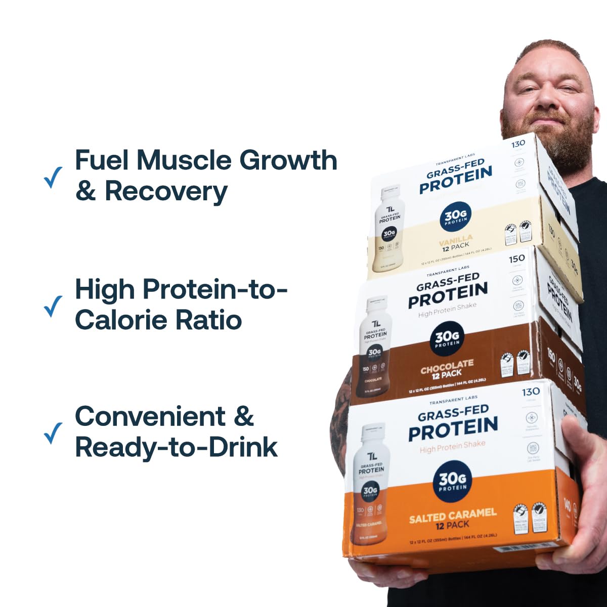 Transparent Labs Grass-Fed Protein Shake - Vanilla - 12 Pack