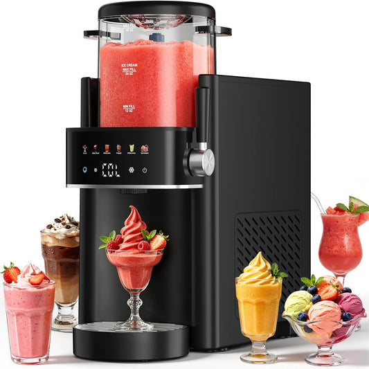Slushie Machine, Ice Cream Maker, Slushy Machine for Home and Families, No ice needed with Rapid Chill & Temperature Control, Multi-function for Margarita, Frappé, Easy to Clean, Black