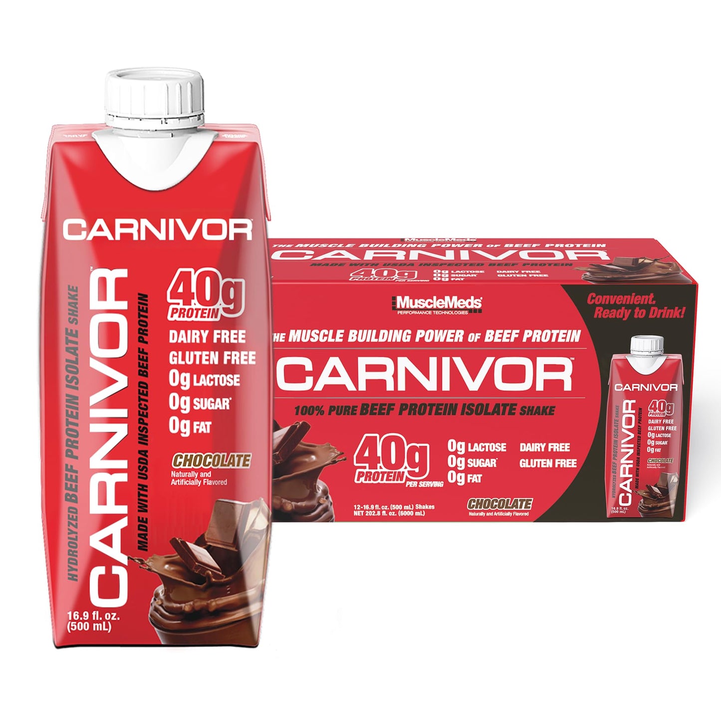 MuscleMeds Carnivor RTD, Ready to Drink Protein, Lactose Free, Sugar Free, 40g Isolate Protein, Muscle Building, Recovery, Vanilla Cupcake, 16.9 Fl Oz, Liquid (Pack of 12)