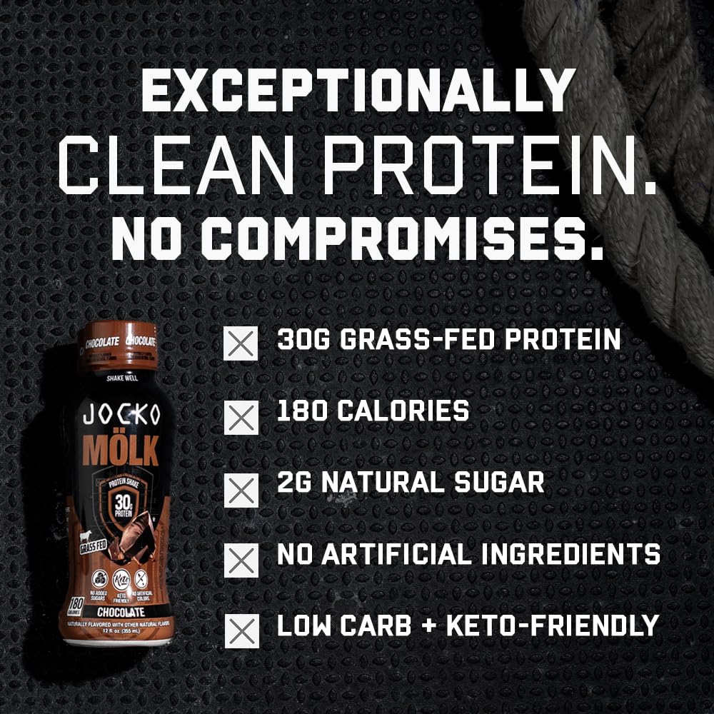 Jocko Fuel Mölk 30g Grass Fed Protein Shakes - No Added Sugar Protein Drinks KETO Friendly - Ready to Drink 12 FL Oz (Pack of 12) Sweet Cream Coffee