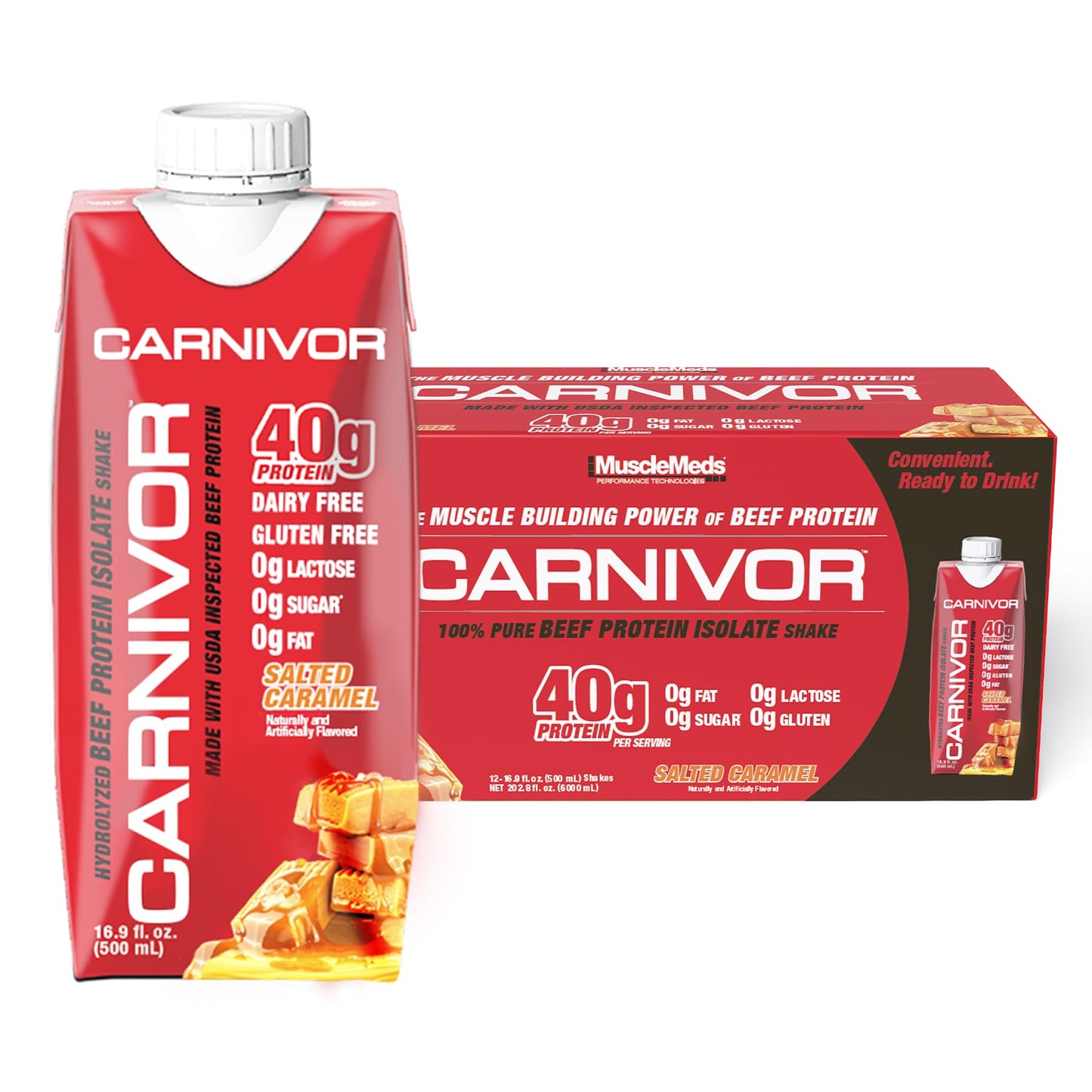 MuscleMeds Carnivor RTD, Ready to Drink Protein, Lactose Free, Sugar Free, 40g Isolate Protein, Muscle Building, Recovery, Vanilla Cupcake, 16.9 Fl Oz, Liquid (Pack of 12)