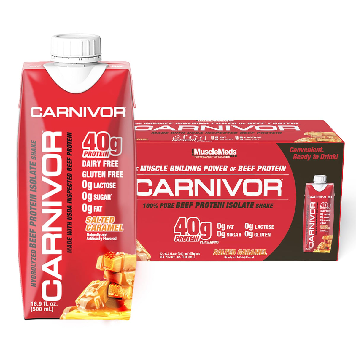 MuscleMeds Carnivor RTD, Ready to Drink Protein, Lactose Free, Sugar Free, 40g Isolate Protein, Muscle Building, Recovery, Halal Certified, Fruity Cereal, 16.9 Fl Oz (Pack of 12)