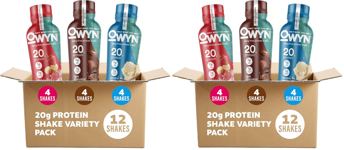 OWYN Only What You Need Strawberry Banana Flavored 20g Protein Shake, 12 Ct | 20g Protein, 4g Sugar, 3g Prebiotic Fiber, Dairy Free, Plant Protein, Gluten Free, Individual 12fl oz Bottles