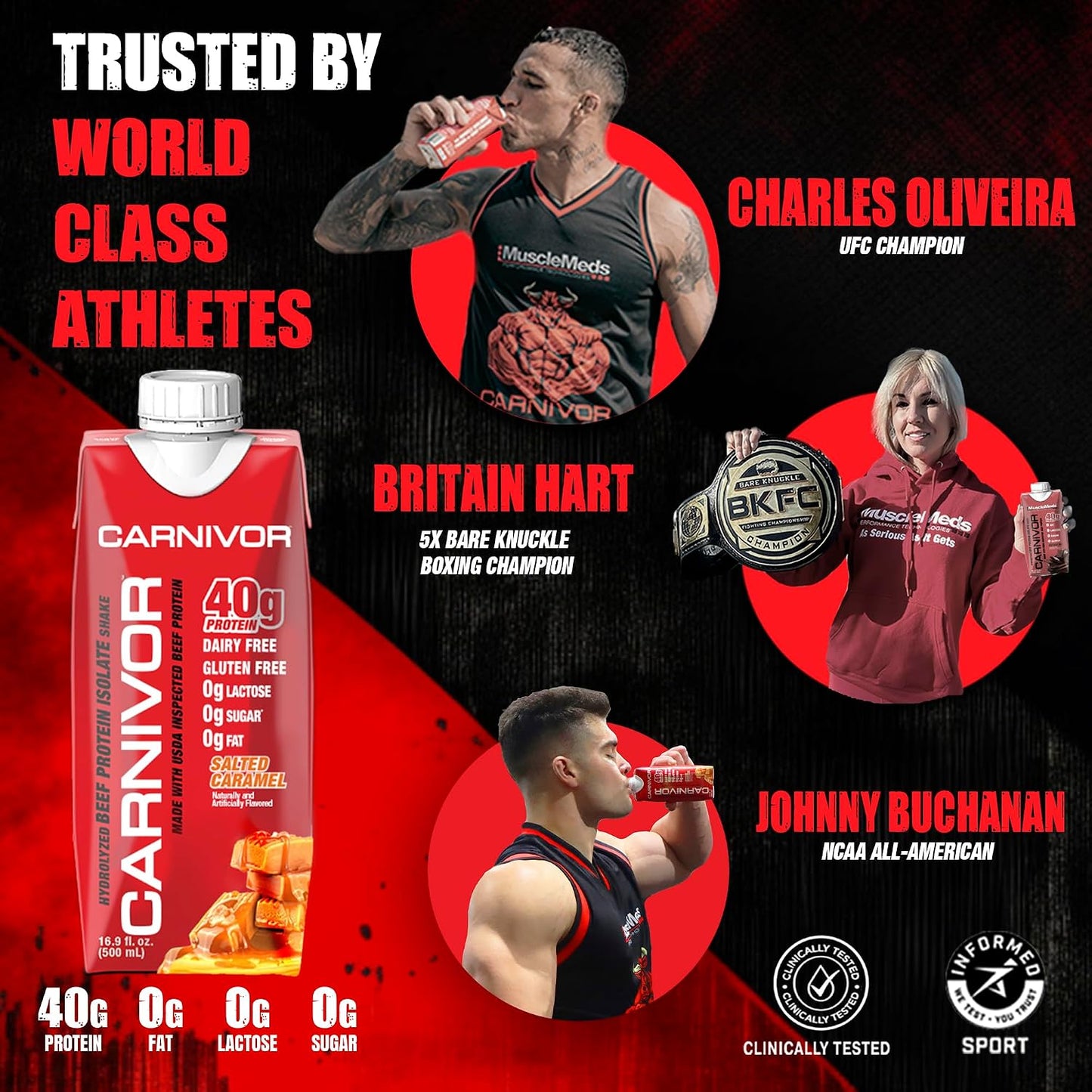 MuscleMeds Carnivor RTD, Ready to Drink Protein, Lactose Free, Sugar Free, 40g Isolate Protein, Muscle Building, Recovery, Vanilla Cupcake, 16.9 Fl Oz, Liquid (Pack of 12)