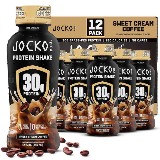 Jocko Fuel Mölk 30g Grass Fed Protein Shakes - No Added Sugar Protein Drinks KETO Friendly - Ready to Drink 12 FL Oz (Pack of 12) Sweet Cream Coffee