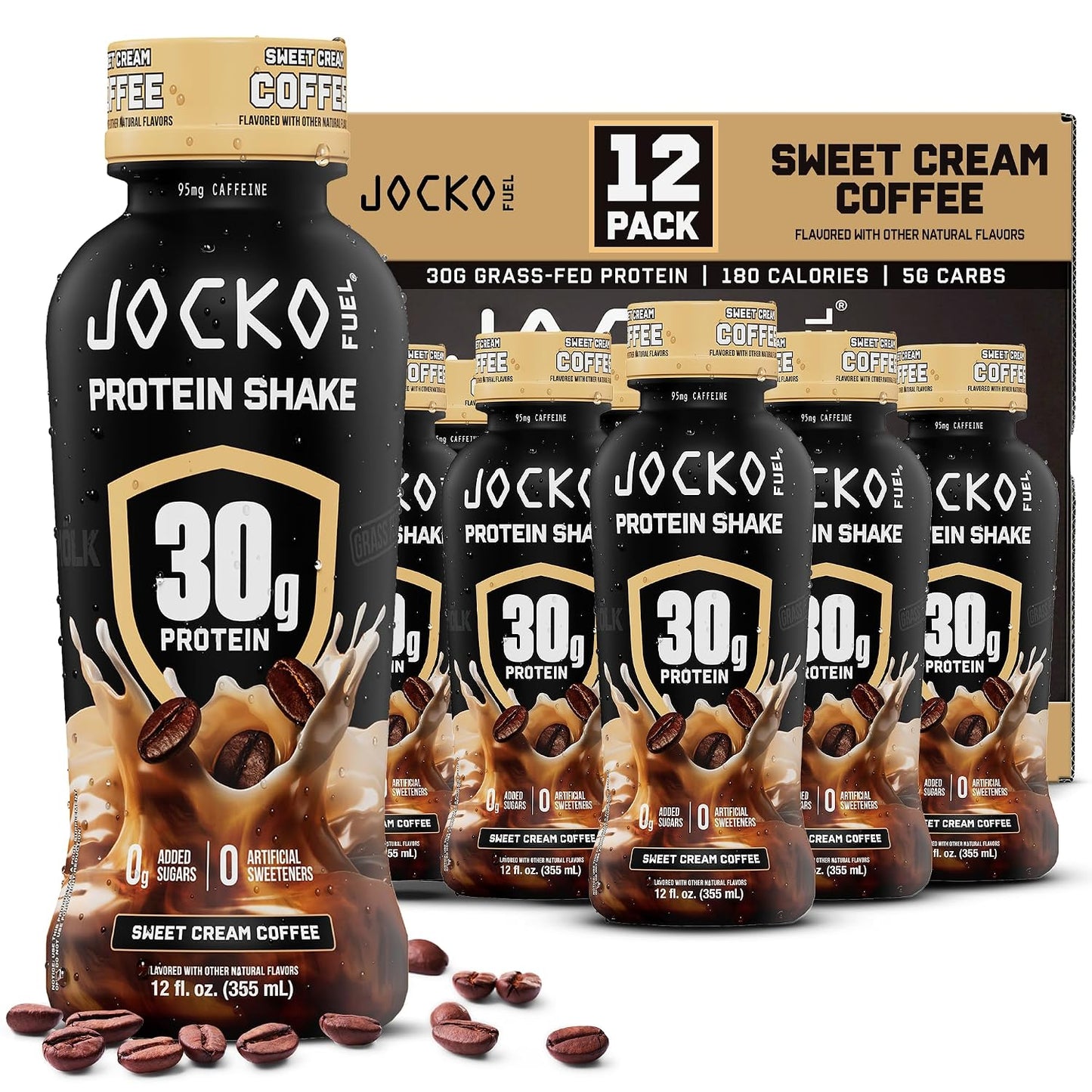 Jocko Fuel Mölk 30g Grass Fed Protein Shakes - No Added Sugar Protein Drinks KETO Friendly - Ready to Drink 12 FL Oz (Pack of 12) Sweet Cream Coffee