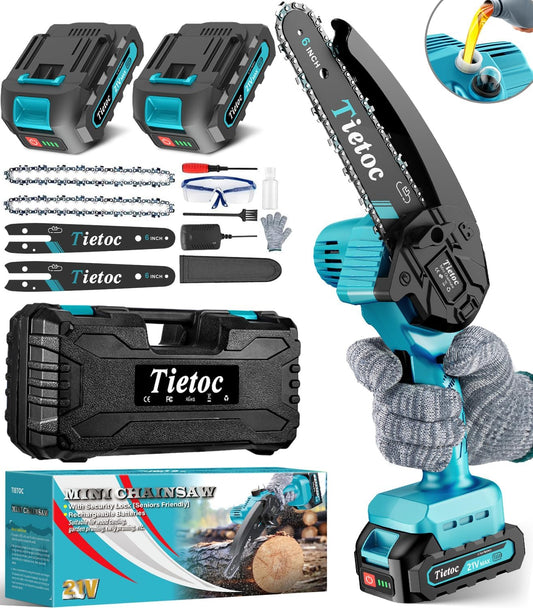 Tietoc Mini Chainsaw 6 Inch Cordless, Portable Electric Chain Saw Small Handheld Battery Powered Super Saws, Stocking Stuffers for Adults Men Gifts for Men Dad Husband Fathers Women Mom 2025