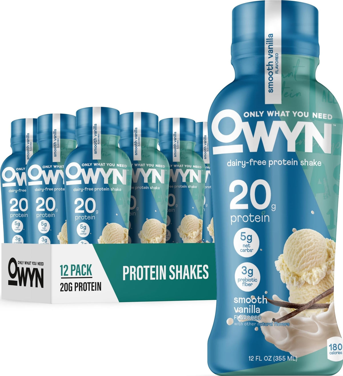OWYN Only What You Need Strawberry Banana Flavored 20g Protein Shake, 12 Ct | 20g Protein, 4g Sugar, 3g Prebiotic Fiber, Dairy Free, Plant Protein, Gluten Free, Individual 12fl oz Bottles