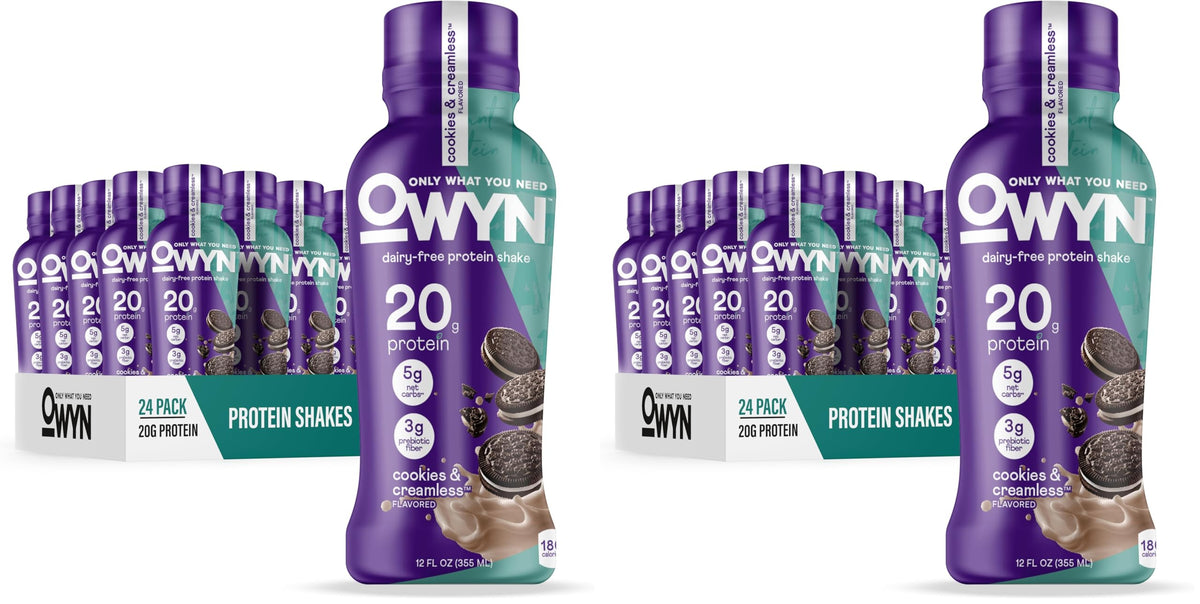 OWYN Only What You Need Strawberry Banana Flavored 20g Protein Shake, 12 Ct | 20g Protein, 4g Sugar, 3g Prebiotic Fiber, Dairy Free, Plant Protein, Gluten Free, Individual 12fl oz Bottles