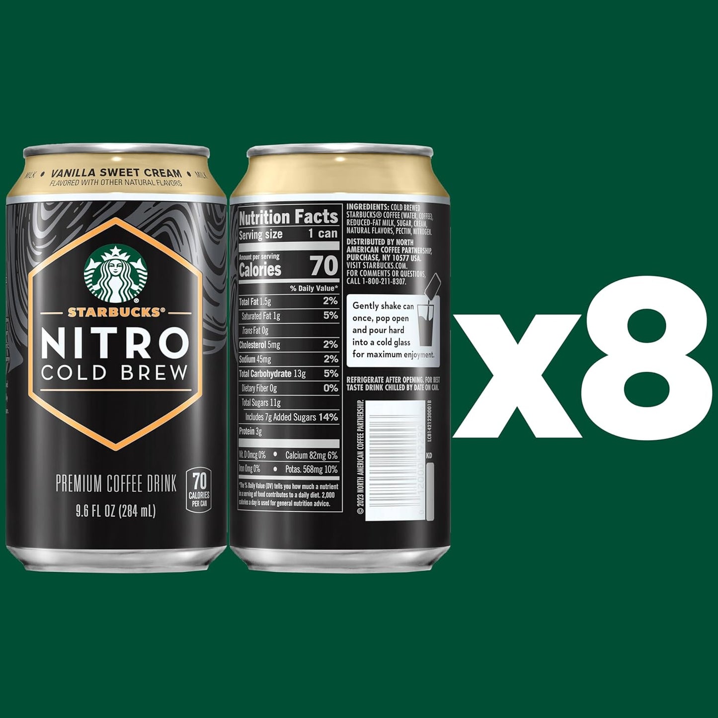 Starbucks Nitro Cold Brew, Vanilla Sweet Cream 9.6 fl oz Can (8 Pack)